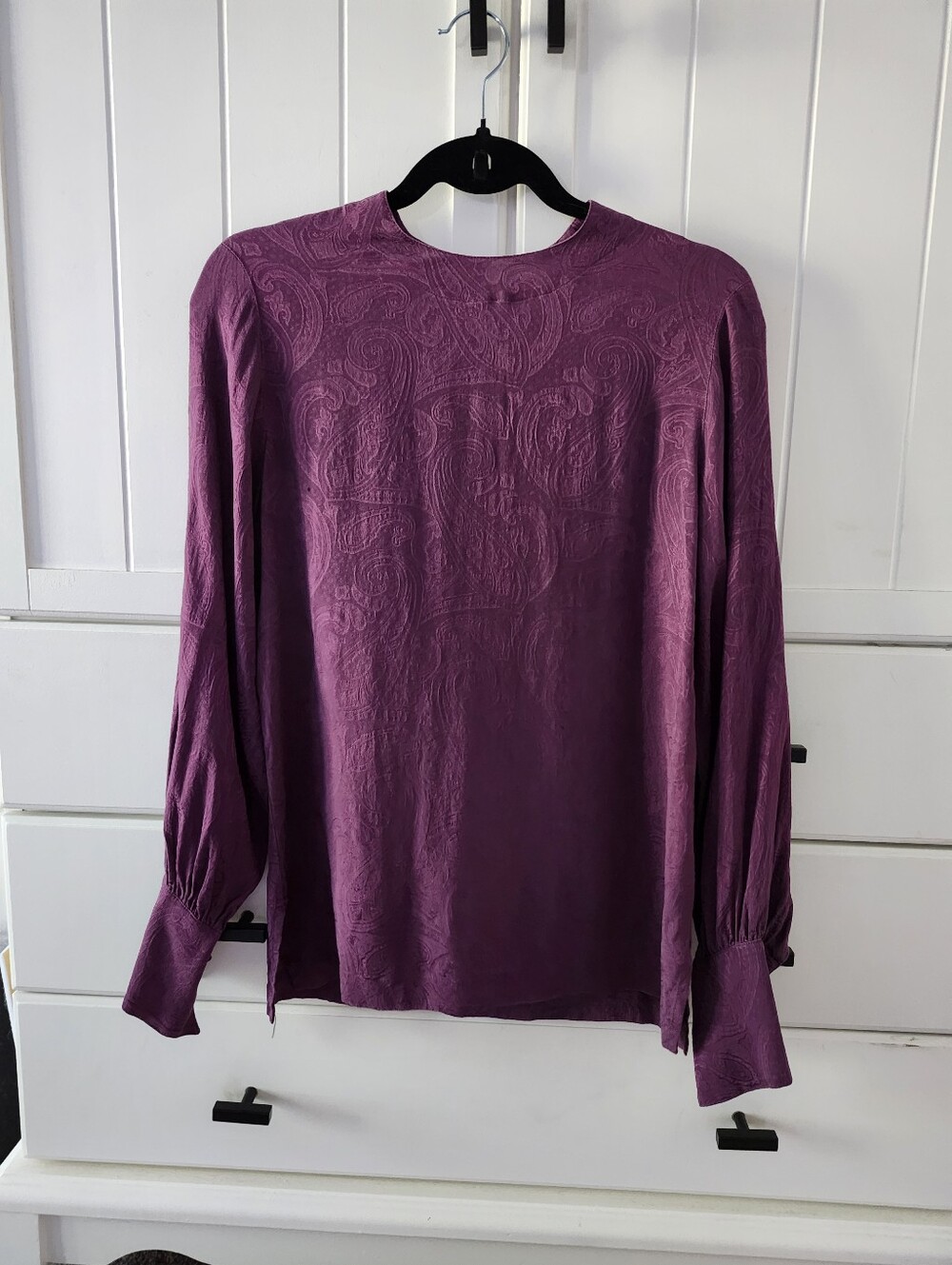 100% Silk Women's Purple Long-Sleeve Textured Blouse Sz Xs/s